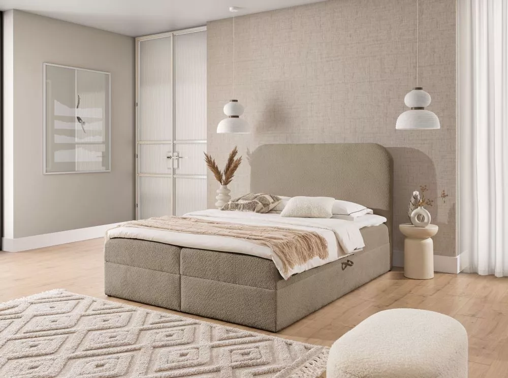 Gulta Alba Boxspring Standard Guļamvietas platums: 160 cm, Guļamvietas garums: 200 cm, · Bēšs · 164 × 208 × 122 cm