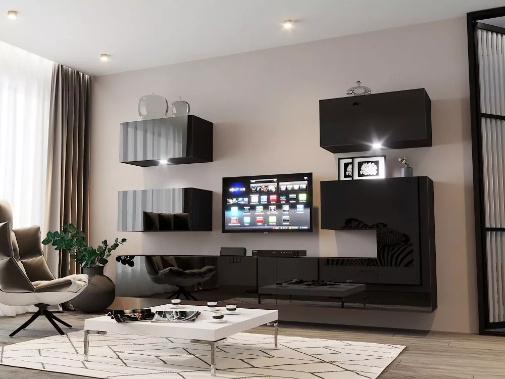 Sekcija Box 60 ar LED · Melns · 298 × 38 cm