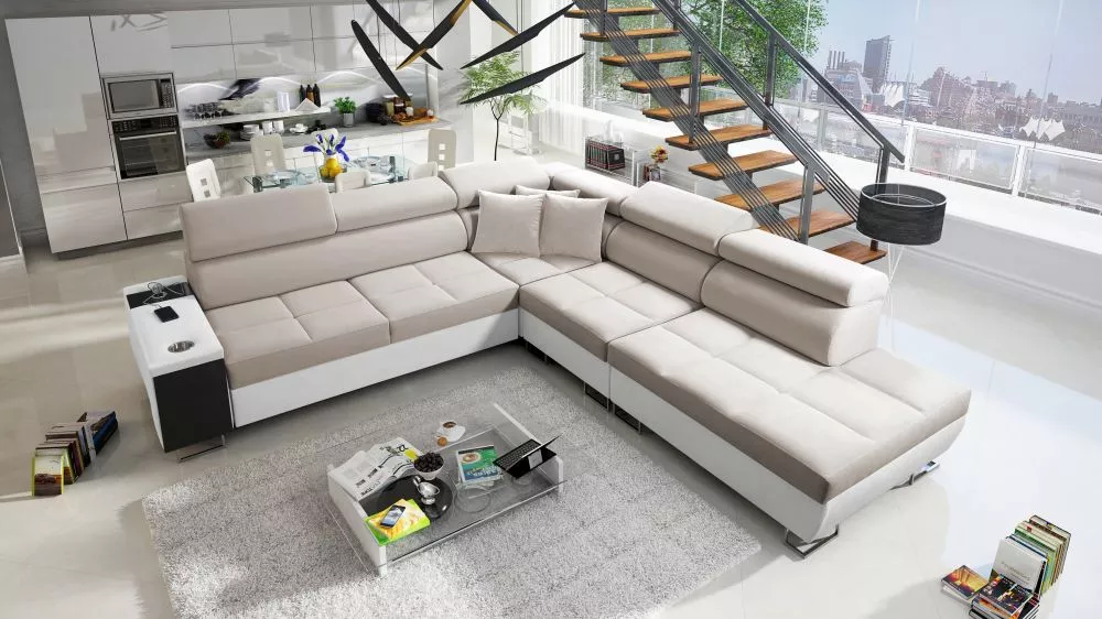 Dīvāns Morena 9 Premium Standard · Bēšs + balts · 283 × 298 × 84 cm