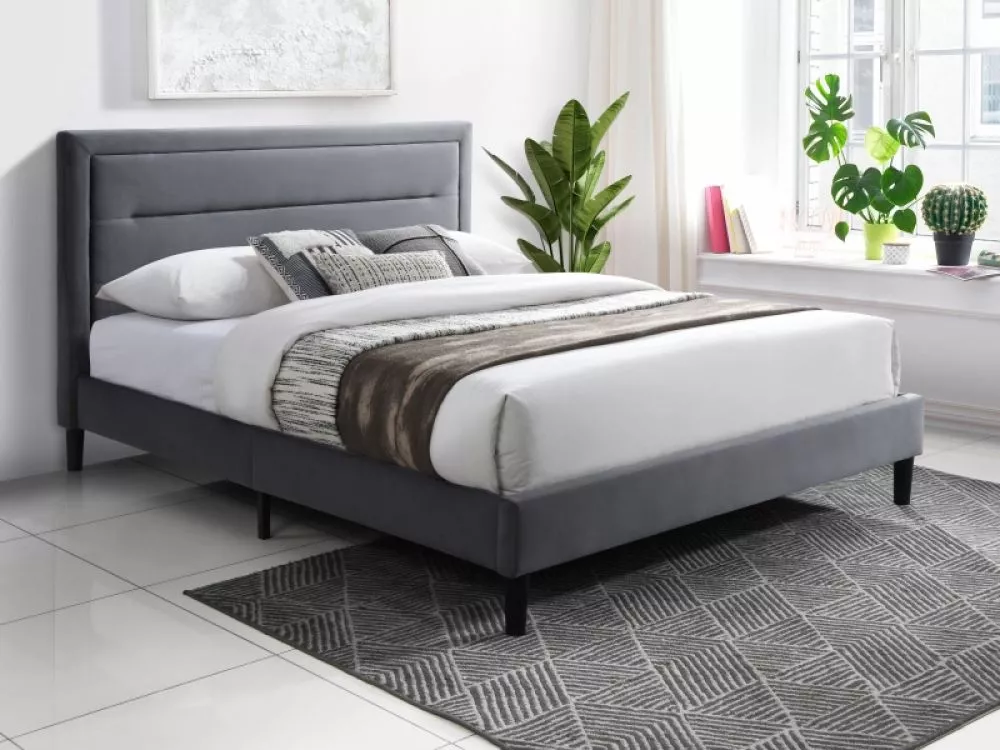 Gulta Malaga Velvet ar stelāžu Guļamvietas platums: 140 cm, Guļamvietas garums: 200 cm, · Pelēks · 145 × 219 × 108 cm