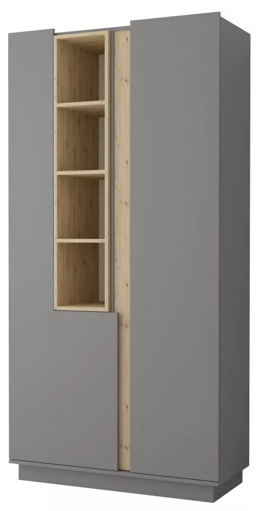 Grāmatu skapis Grey 08 Korpusa krāsa: pelēks, Elementu krāsa: ozols artisan, · 100 × 42 × 202 cm