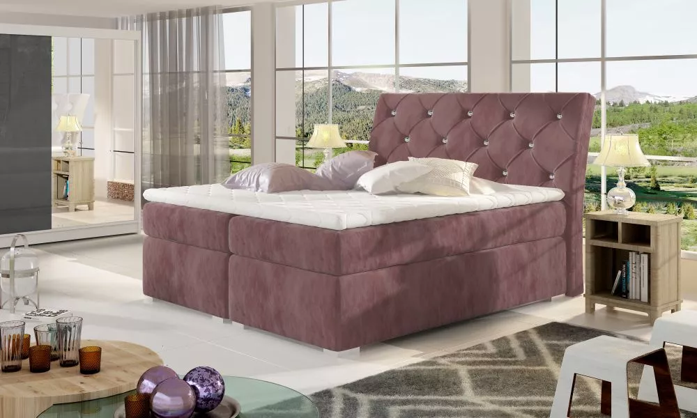 Gulta Balvin Boxspring standard Guļamvietas platums: 160 cm, Guļamvietas garums: 200 cm, · Rozā · 163 × 208 × 116 cm