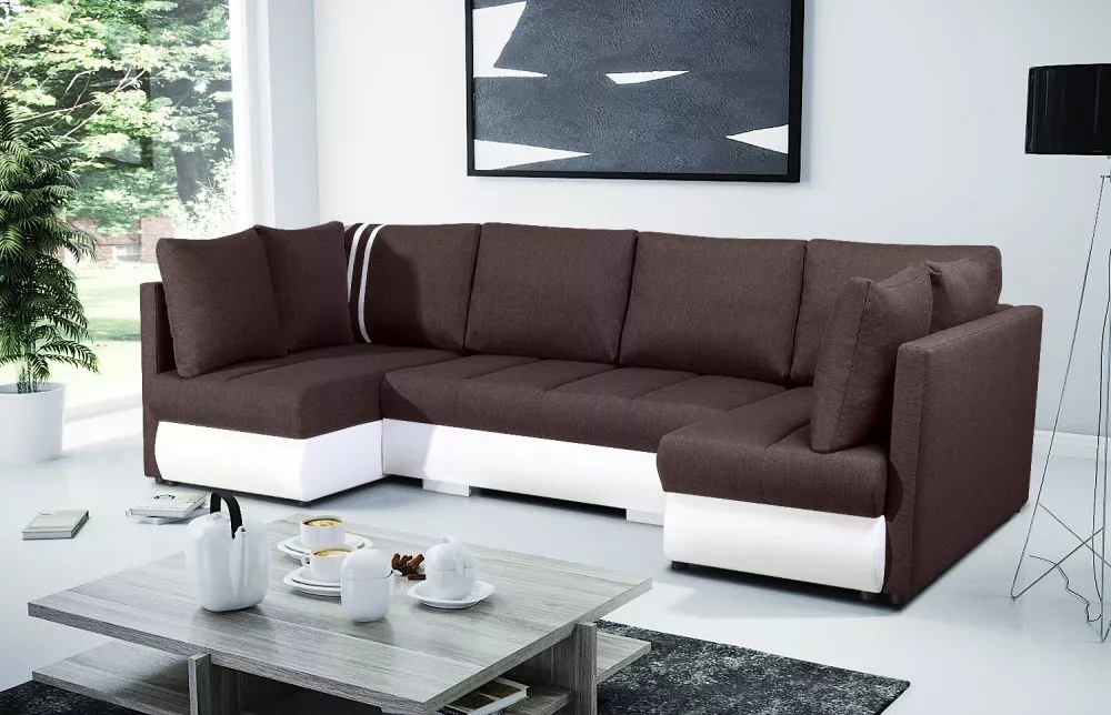 Dīvāns R-city U Standard · Tumši brūns + balts · 144 × 288 × 90 cm