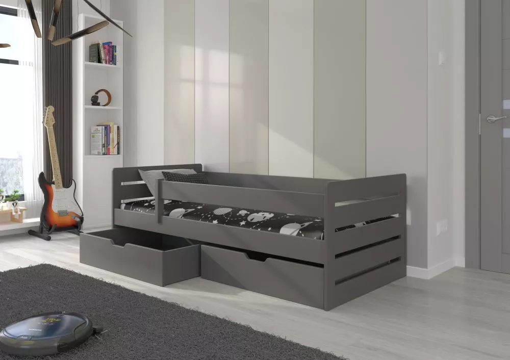 Bērnu gulta Bella 80x180 ar stelāžu Guļamvietas platums: 80 cm, Guļamvietas garums: 180 cm, · Grafīts · 87 × 185 × 63 cm
