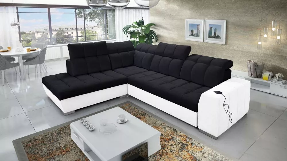 Dīvāns Pagano 7 Premium Standard · Melns + balts · 225 × 285 × 83 cm