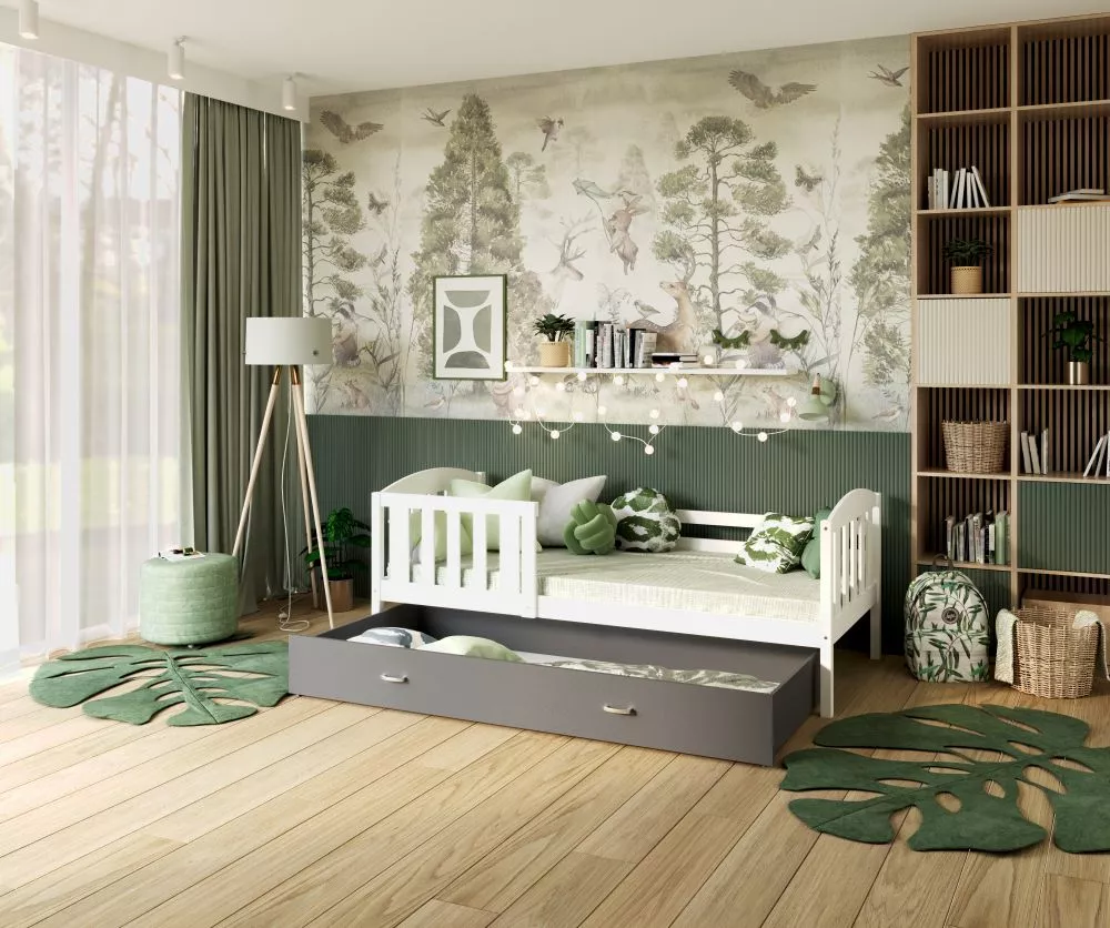 Bērnu gulta Kubus P MDF 90x200 ar stelāžu Guļamvietas platums: 90 cm, Guļamvietas garums: 200 cm, · 96 × 208 × 74 cm