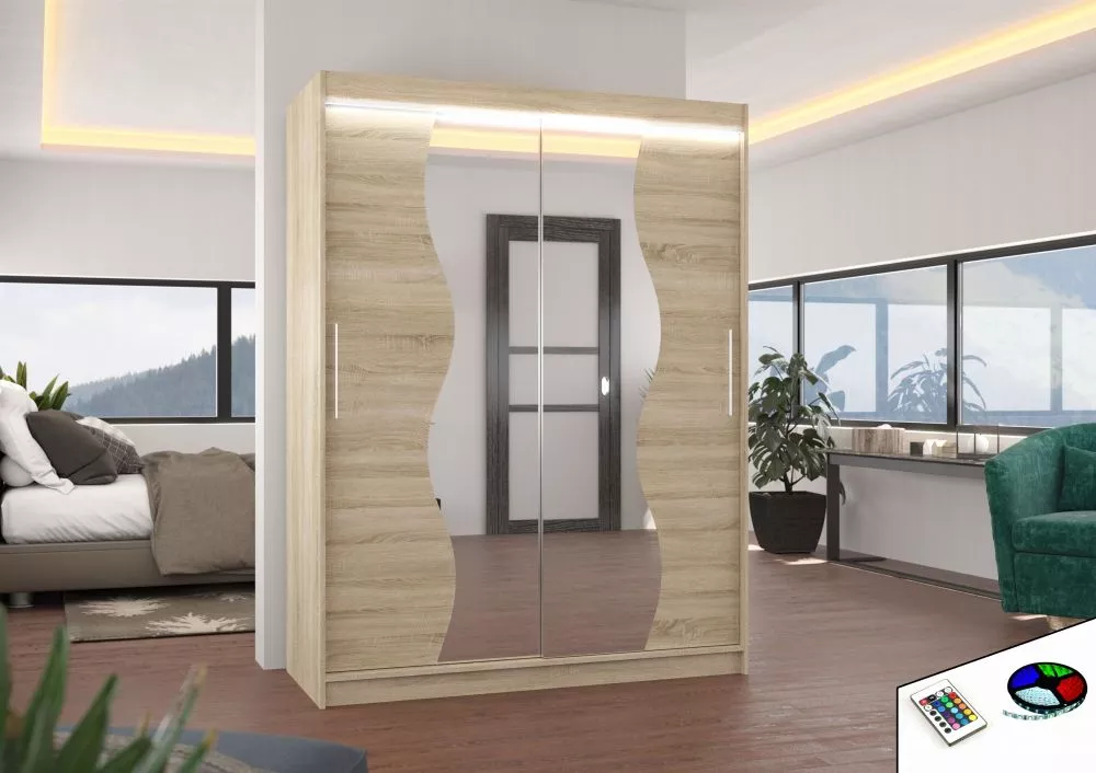 Skapis Renzo ar LED · Sonoma · 150 × 58 × 200 cm