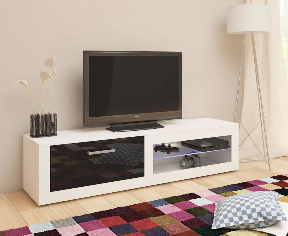 TV tumba Viki New · Balts + melns spīdums · 160 × 39.2 × 39 cm