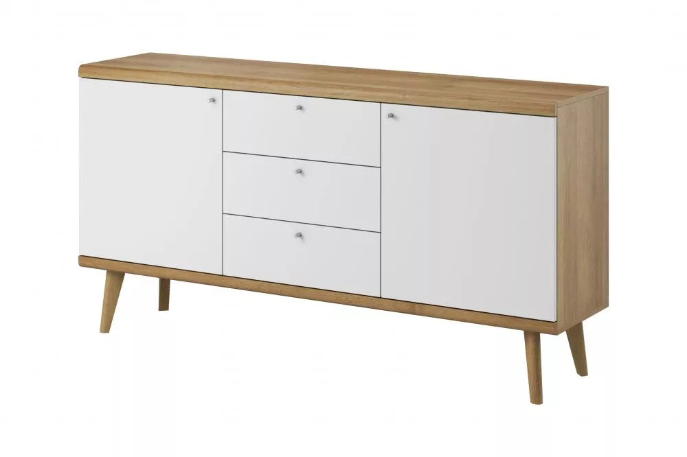 Kumode Primo PKSZ160 · Ozols riviera + balts · 160 × 40 × 83 cm