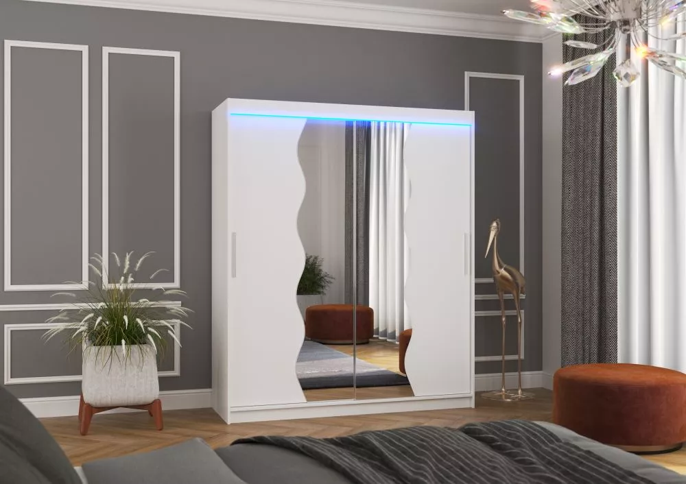 Skapis Kansas ar LED · Balts · 180 × 58 × 215 cm