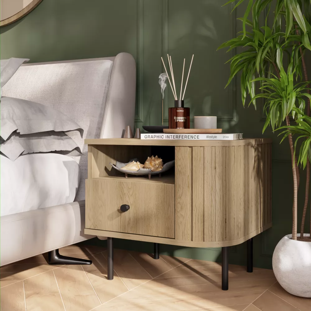 Naktsgaldiņš Ovalio 801 · Ozols kremona · 48 × 41.5 × 45 cm
