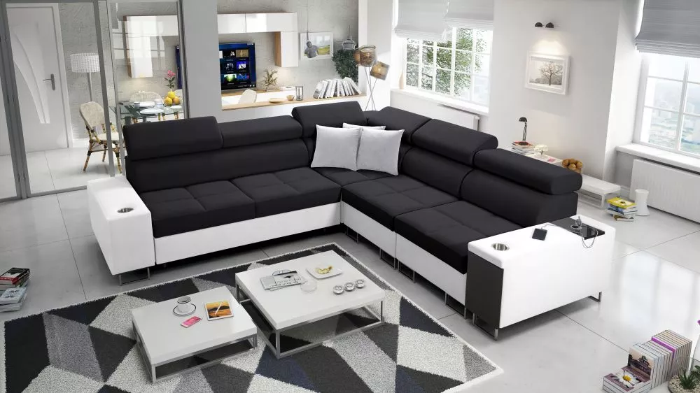 Dīvāns Morena 3 Premium Standard · Melns + balts · 283 × 284 × 84 cm