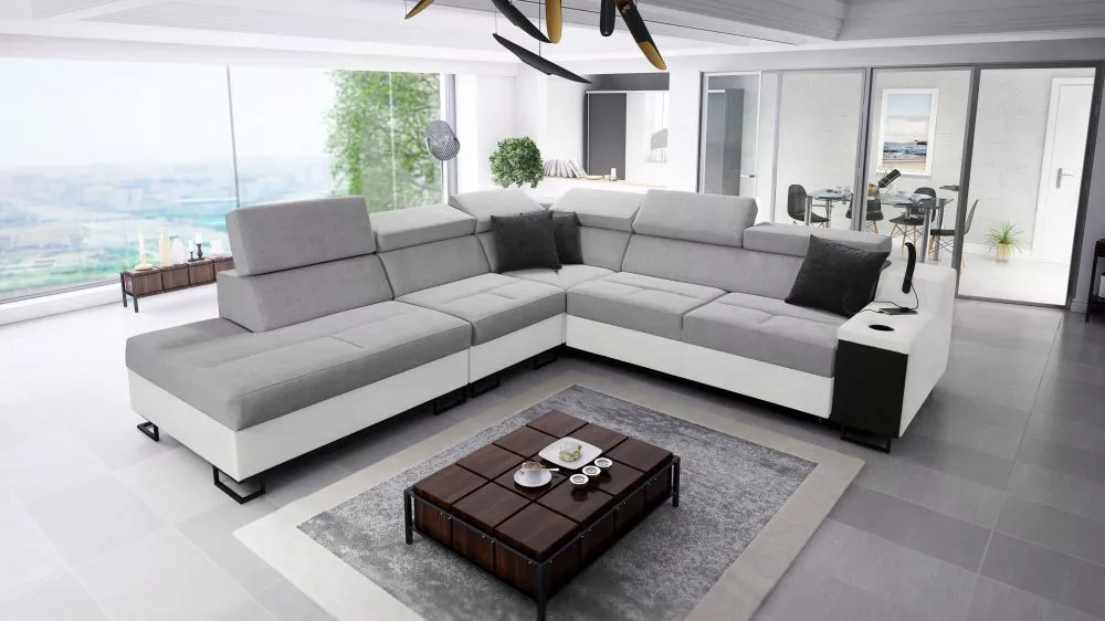 Dīvāns Alicante 9 Whisper Eco Standard · Pelēks + balts · 287 × 300 × 81 cm