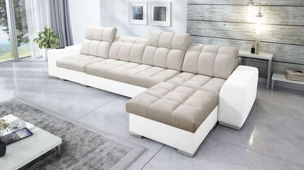 Dīvāns Pagano 12 Premium Standard · Tumši bēšs + balts · 179 × 366 × 83 cm