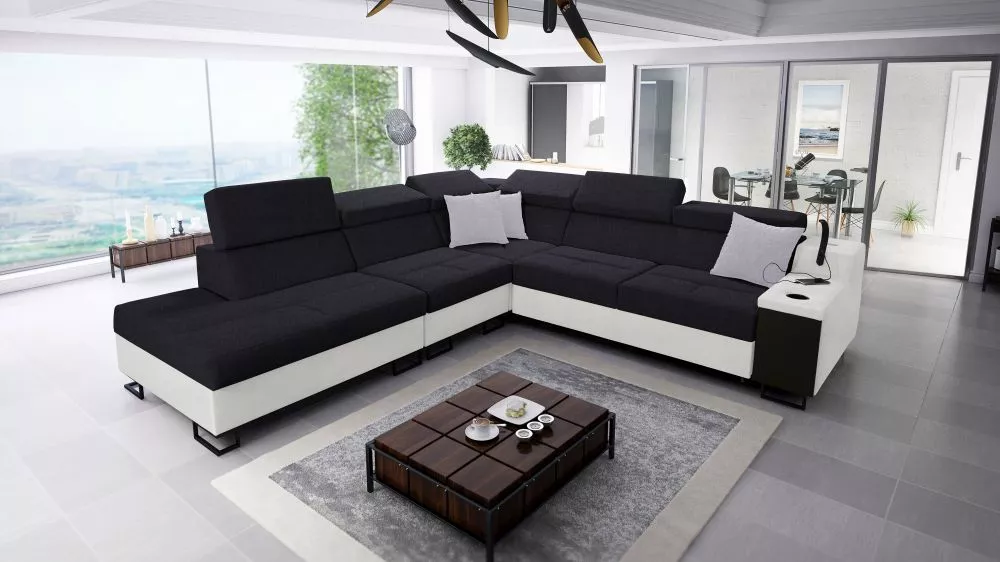 Dīvāns Alicante 9 Standard · Melns + balts · 287 × 300 × 81 cm
