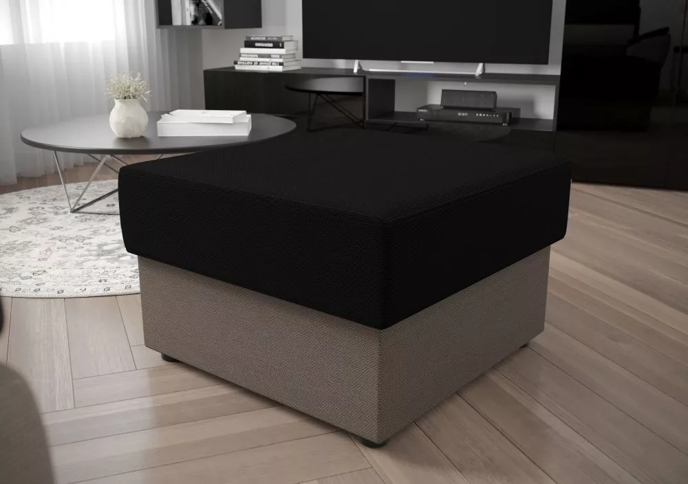 Pufs Rebi P Standard Auduma numurs: Rainbow 15 + 83, · Melns + pelēks · 70 × 36 × 70 cm
