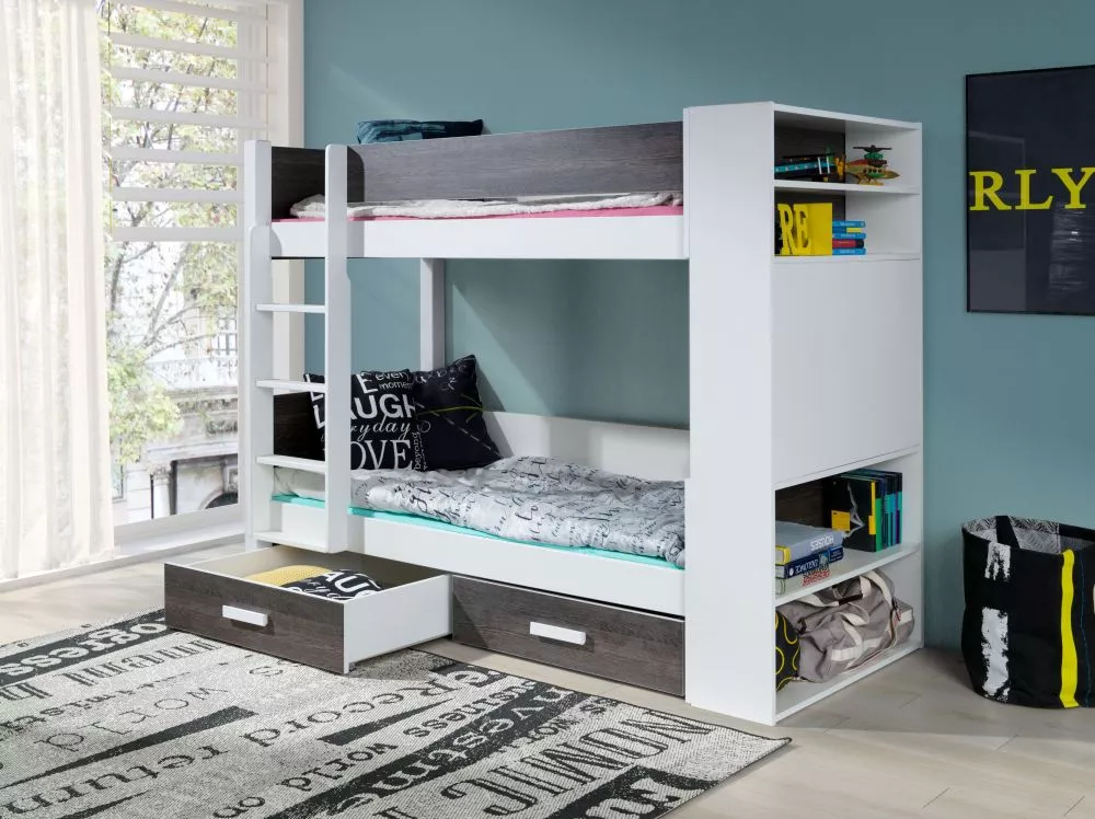Bērnu gulta Gaspar 80x180 ar stelāžām Kāpņu puse: Pa labi, Guļamvietas platums: 80 cm, Guļamvietas garums: 180 cm, · 94 