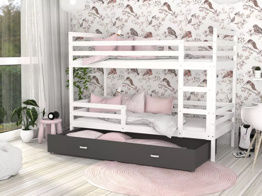 Bērnu gulta Jacek MDF 90x200 ar stelāžām Guļamvietas platums: 90 cm, Guļamvietas garums: 200 cm, · 96 × 208 × 158 cm