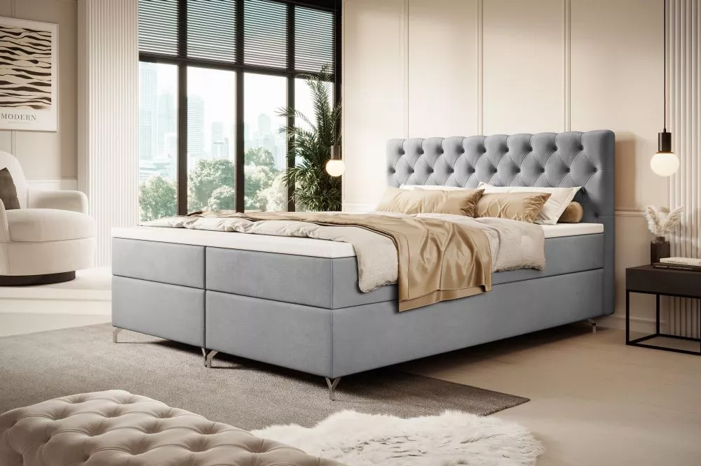 Gulta Chester Bonell Boxspring Standard Guļamvietas platums: 200 cm, Guļamvietas garums: 200 cm, · Gaiši pelēks · 200 × 