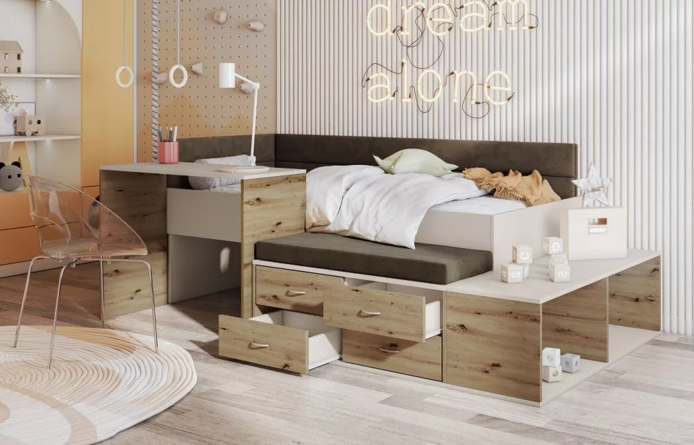 Bērnu gulta Amira ar stelāžu Guļamvietas platums: 80 cm, Guļamvietas garums: 180 cm, · 131 × 215 × 91 cm