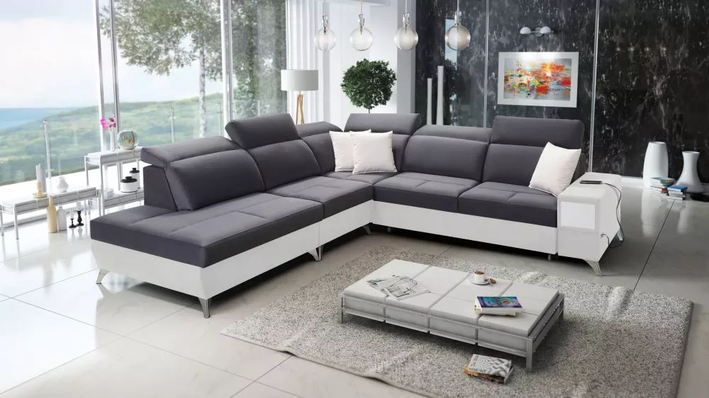 Dīvāns Deus 9 Premium Standard · Grafīts + balts · 286 × 300 × 83 cm