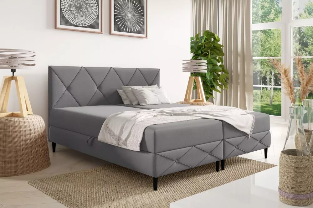 Gulta Genewa Boxspring Standard Guļamvietas platums: 160 cm, Guļamvietas garums: 200 cm, · Pelēks · 162 × 205 × 91 cm