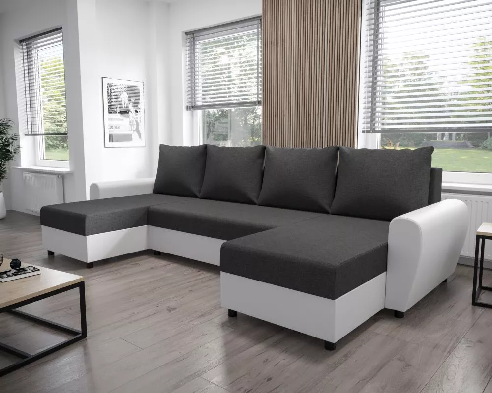 Dīvāns Dakar U standard · Tumši pelēks + balts · 140 × 308 × 90 cm