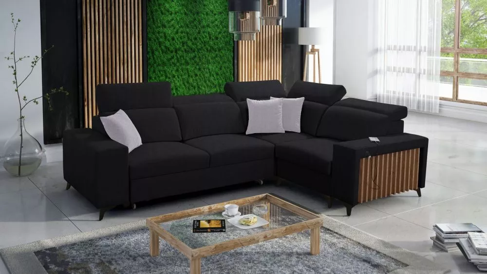Dīvāns Bartone 2 Standard · Melns · 203 × 283 × 83 cm