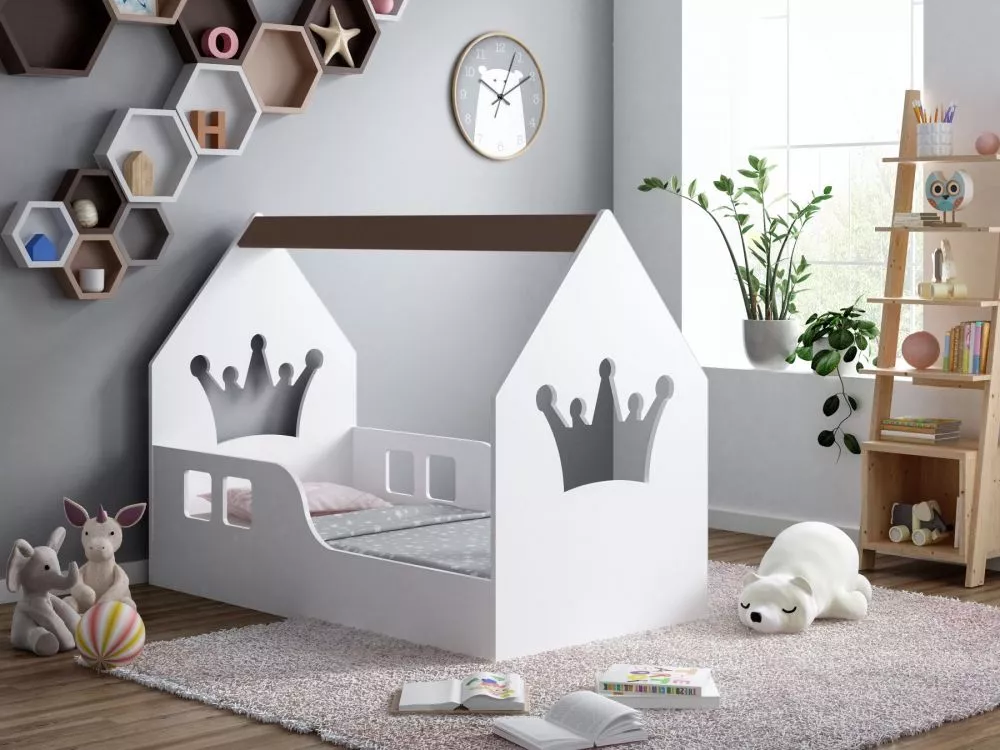 Bērnu gulta House 3 ar stelāžu Guļamvietas platums: 70 cm, Guļamvietas garums: 140 cm, · 70 × 144 × 106 cm
