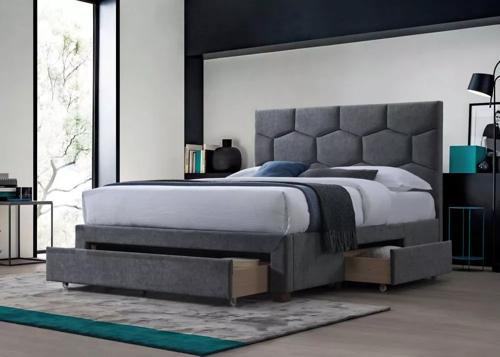 Gulta Harriet 160x200 ar stelāžu Guļamvietas platums: 160 cm, Guļamvietas garums: 200 cm, · Pelēks · 165 × 215 × 112 cm
