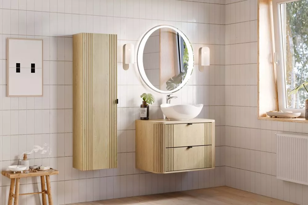 Vannas istabas komplekts Ovalia Cremona 7 ar LED · Ozols kremona · 160 × 46 cm