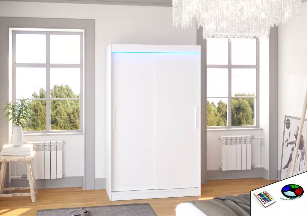 Skapis Collin ar LED · Balts · 120 × 58 × 200 cm