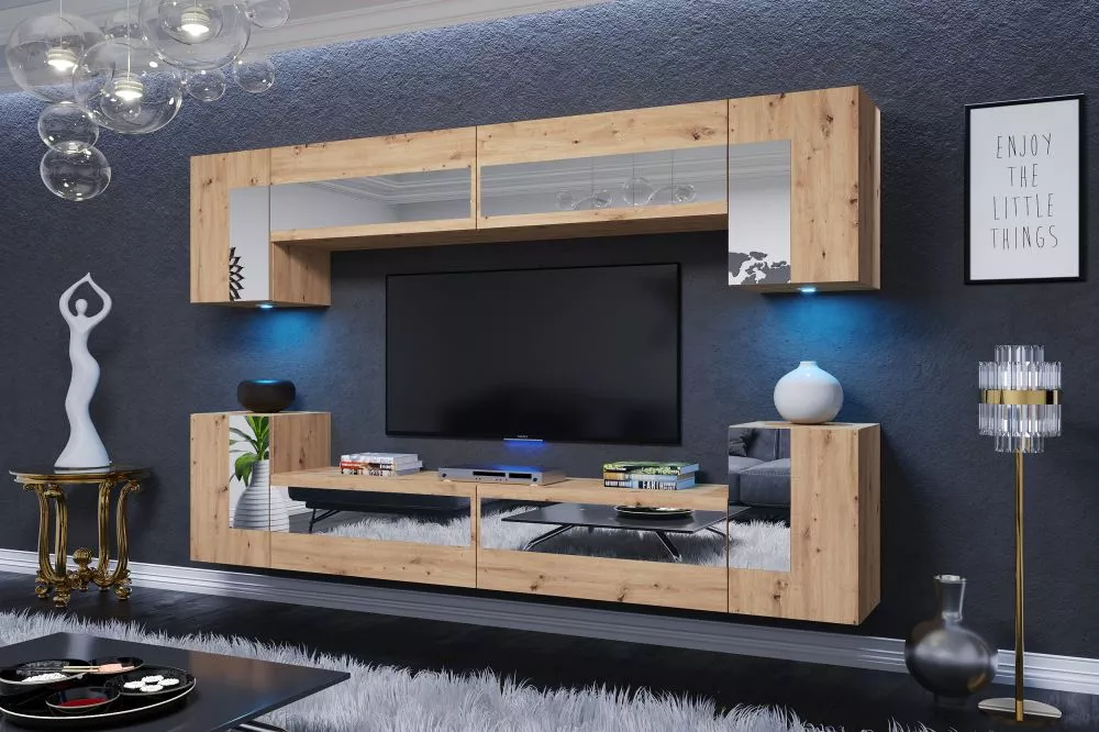 Sekcija Grand ar LED · Ozols artisan · 240 × 35 × 190 cm