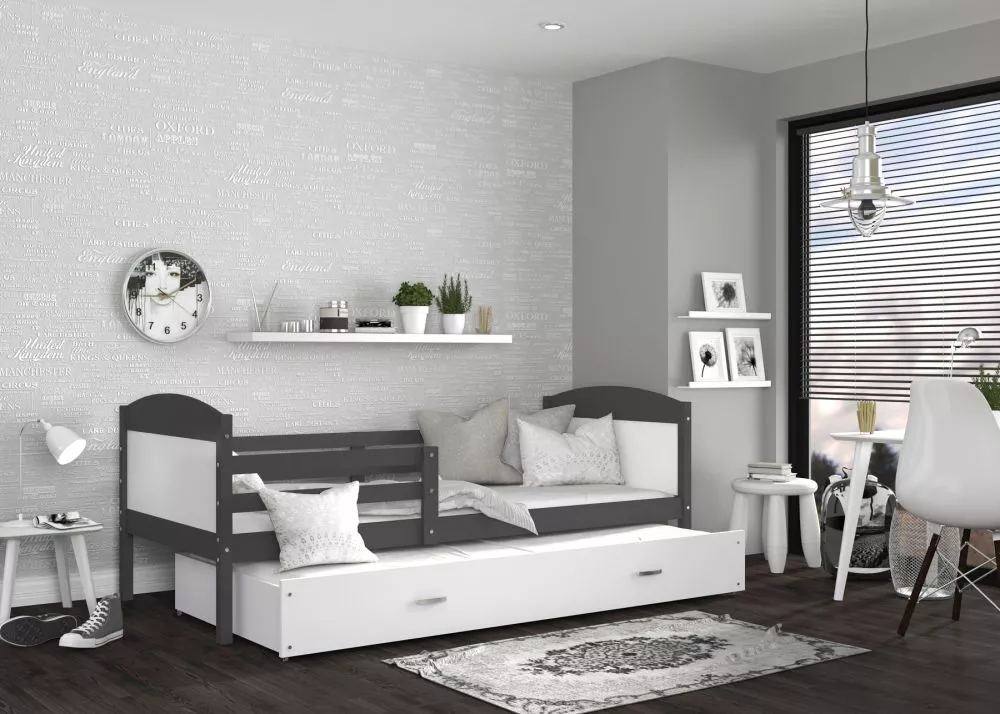 Bērnu gulta Mateusz P2 MDF 90x200 ar stelāžām Guļamvietas platums: 90 cm, Guļamvietas garums: 200 cm, · 96 × 208 × 78.5 
