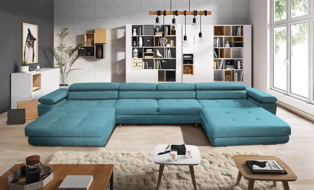 Dīvāns Anton U Mini Premium Standard · Gaiši zils · 200 × 398 × 73 cm