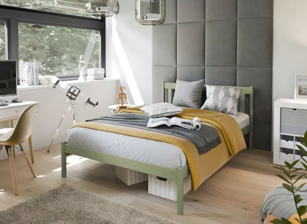 Bērnu gulta King 140x200 ar stelāžu Guļamvietas platums: 140 cm, Guļamvietas garums: 200 cm, · Olīvu · 146 × 208 × 89.5 