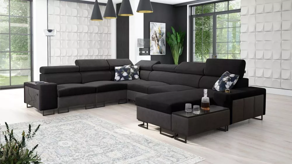 Dīvāns Melody 8 Premium Standard · Melns + grafīts · 280 × 358 × 84 cm