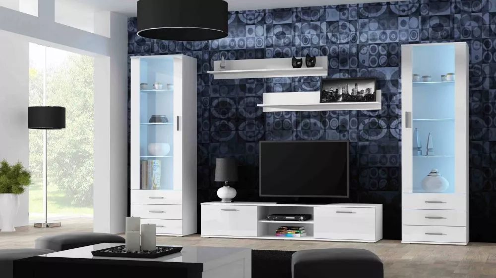 Sekcija Soho 4 ar LED · Balts · 300 × 43 × 192 cm