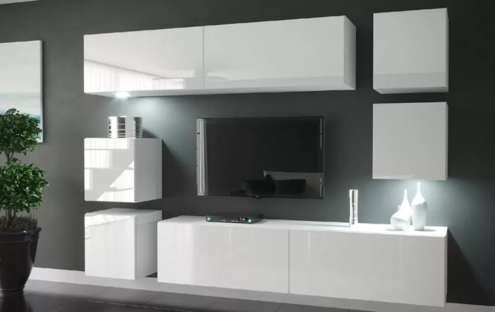 Sekcija Next 65 gloss ar LED · Balts · 218 × 35 × 177 cm