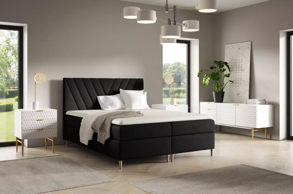 Gulta Beno Boxspring Standard Guļamvietas platums: 160 cm, Guļamvietas garums: 200 cm, · Melns · 164 × 208 × 115 cm