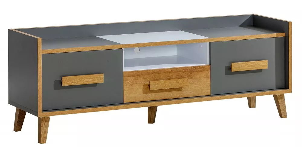 TV tumba Werso W7 · Antracīts + ozols riviera + balts · 160 × 42 × 57.2 cm
