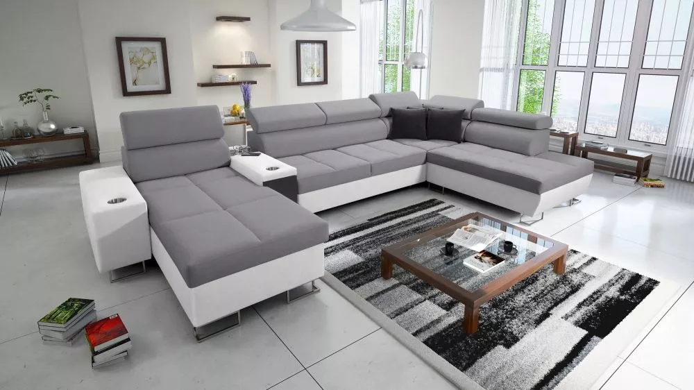 Dīvāns Morena 5 Premium Standard · Pelēks + balts · 221 × 371 × 84 cm