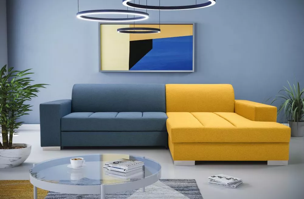 Dīvāns M2K Standard · Dzeltens + zils · 177 × 260 × 75 cm