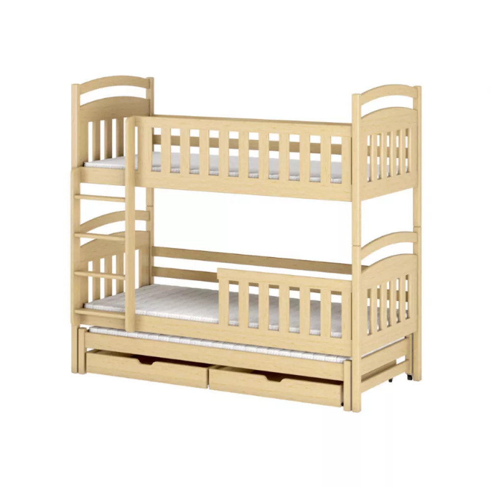 Bērnu gulta Viki ar stelāžām Guļamvietas platums: 80 cm, Guļamvietas garums: 200 cm, · Priede · 87 × 208 × 171 cm