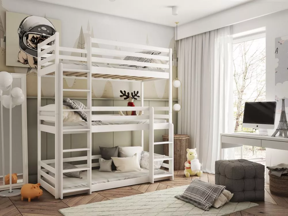 Bērnu gulta Ted ar stelāžām Guļamvietas platums: 90 cm, Guļamvietas garums: 200 cm, · Balts · 97 × 208 × 209.5 cm