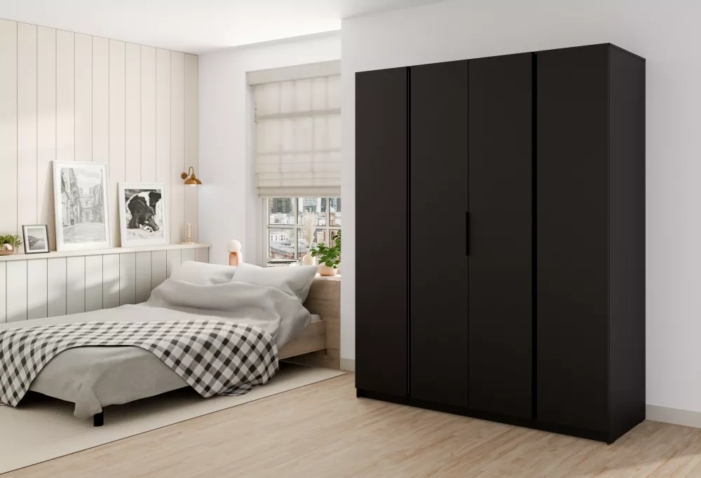Skapis Kaja 4F · Melns · 200 × 62 × 239 cm