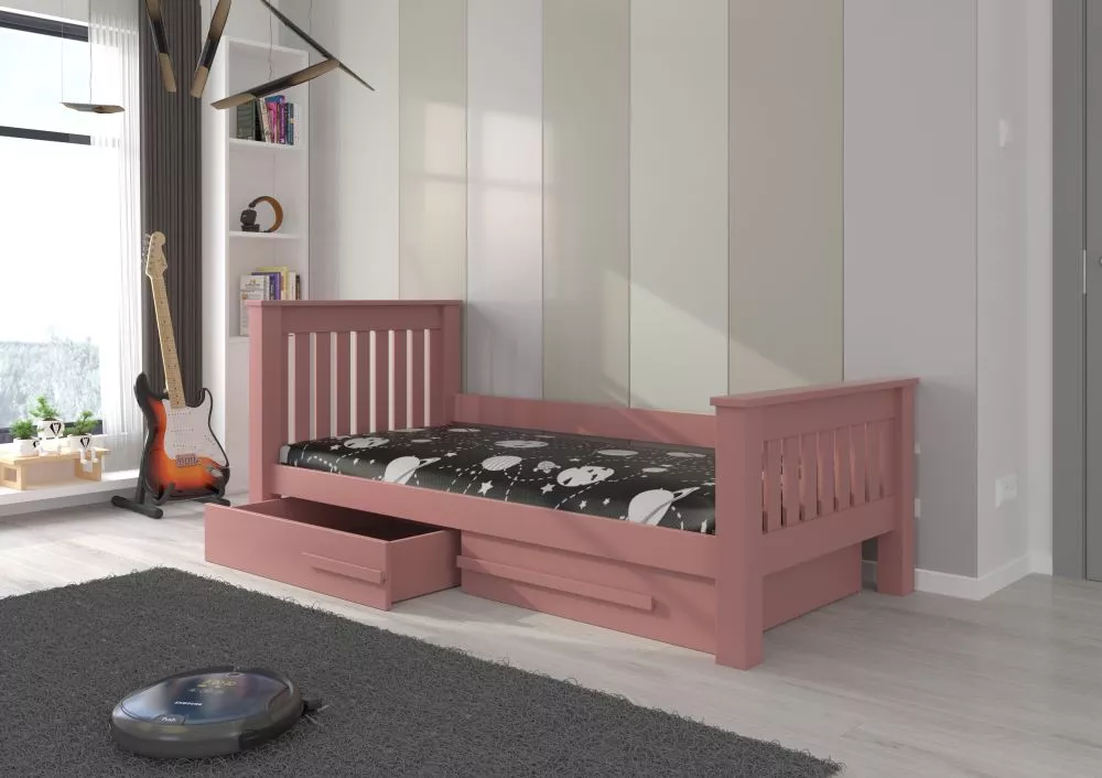 Bērnu gulta Carmel ar stelāžu Guļamvietas platums: 90 cm, Guļamvietas garums: 200 cm, · Rozā · 104 × 217 × 97 cm