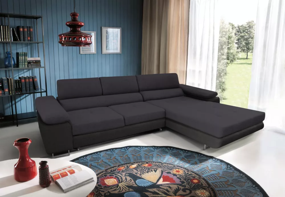 Dīvāns Anton Mini Comfort Standard · Tumši pelēks + melns · 200 × 273 × 73 cm