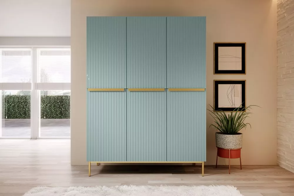 Skapis Nicole SZ150 3D2SZ Gold · Gaiši zils · 150 × 62 × 220 cm