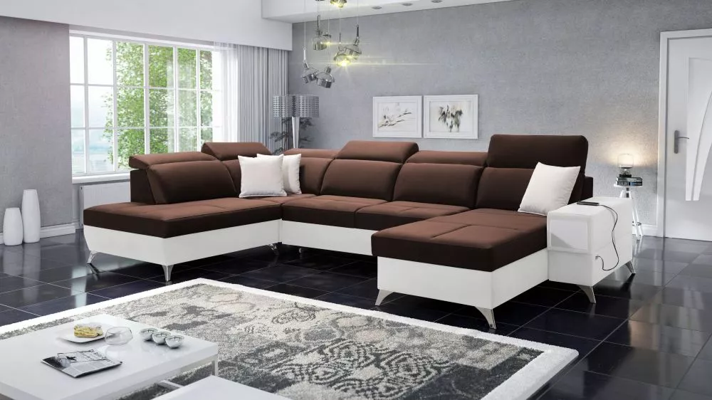 Dīvāns Deus 6 Premium Standard · Tumši brūns + balts · 224 × 364 × 83 cm